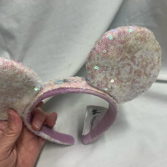 Disney Parks Sequin Headband Shimmery Mouse Ears White Light Pink Sequins - Picture 6 of 9